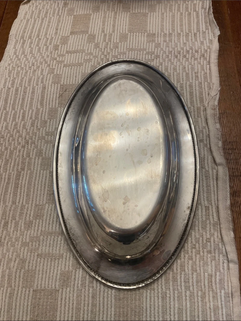Vintage Silver-Tone Beaded Edge Serving Dish - Home Dining